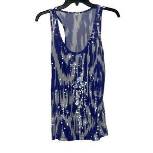 J. Crew Tank Top Size XS Purple‎ White Pattern With Sequin Womens 100% Cotton
